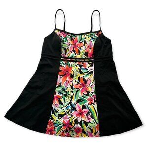 fit 4 ur Thighs Swimwear One Piece Women's Swimsuit Black/Floral Print Size 12